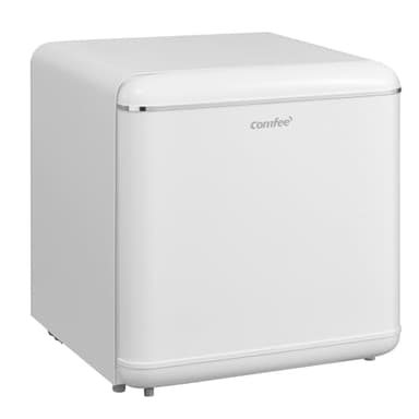 Comfee' RCD50WH2EURT(E) Kleiner Kühlschrank, 47 Liter, Retro-Design, Mini-Tischkühlschrank, Kühlfach, leise, Kühlschrank für Büro, Zuhause, Weiß [Energieklasse E]