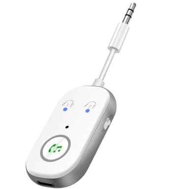 Bluetooth 5.3 Adapter Transmitter, 2-in-1 Bluetooth Sender Empfänger Unterstützt 2 Kopfhörer Low Latency, 3,5mm AUX Klinke Transmitter Sender für TV, Handy, Autoaudiosysteme, Tablets（weiß）