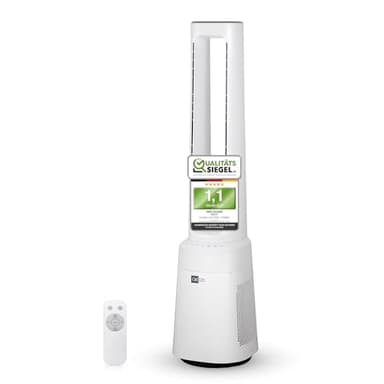 aeco AirX Guard 2-in-1 Turmventilator mit H13 HEPA Luftreiniger Rotorloser Standventilator mit Fernbedienung 38db Leise Ventilator 10 Geschwindigkeiten 3 Modi 60° Oszillation 12h Timer LED Display
