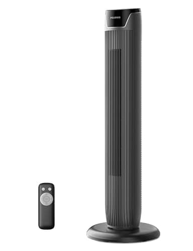 Pelonis Turmventilator mit Fernbedienung - 5 Geschwindigkeitsstufen & 4 Modi (AI/Nacht/Naturwind) 9H Timer, LED-Display mit Speicherfunktion - Energiesparender Ventilator für Büro Schlafzimmer