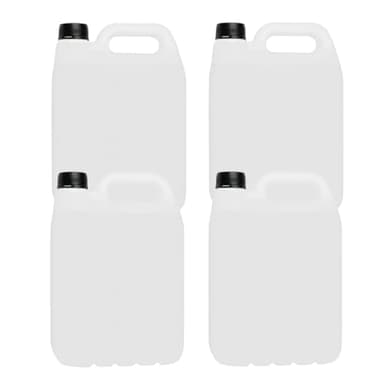Kanister mit Schraubverschluss für Flüssigkeiten, Fassungsvermögen 5 Liter (4er-Set) – ideal für Wasser, zur Aufbewahrung und zum Transport von Flüssigkeiten, Ölen, Kraftstoffen, weiß, transparent