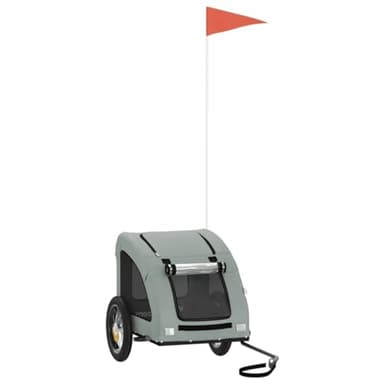 vidaXL Fahrradanhänger für Hunde, Hundeanhänger mit Reflektoren Flagge, Hundetransporter Maximale Belastbarkeit 30kg, Grau Oxford-Gewebe Eisen