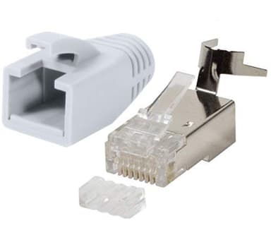 odedo 10x RJ45 Stecker CAT7, CAT6A, CAT8.1 Netzwerkstecker für Installationskabel, Verlegekabel 10GBit AWG 22-24 PoE LAN Crimp Stecker Metall mit Einfädelhilfe und Knickschutz Weiß
