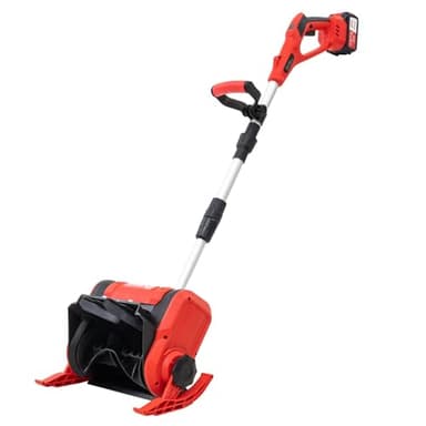 OUTIGO Akku Schneefräse, elektrische Schneefräse, 900W kabellos Schneebürste bis 25cm Räumhöhe, 8m Wurfweite, 33cm Arbeitsbreite