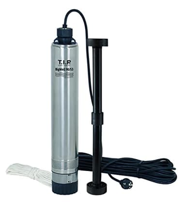 T.I.P. Brunnenpumpe - Tiefbrunnenpumpe Edelstahl (5.400l/h Fördermenge, 53m Förderhöhe, 5,3 bar Druck, sandresistent durch erweiterbaren Fuß, ab Brunnen Ø10cm, 20m Eintauchtiefe) BigWell 90-53, 30083