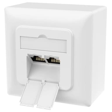 RedStar24 Cat6A Universal-Netzwerkdose mit 2x RJ45 Ports - 10 Gbit/s Geschirmte LAN Dose für Aufputz und Unterputz, kompatibel mit CAT7/CAT6/CAT5, POE-fähig, Signalweiß, entspricht EIA/TIA 568AB