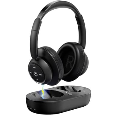 ZUPVIY Kabellose TV-Kopfhörer für Senioren – Hohe Lautstärke, Kein Audio-Verzögerung (Plug & Play) – Kompatibel mit Optisch/AUX/RCA/USB – Inkl. Senioren-Ladestation, Schwarz