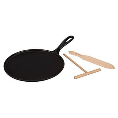 Le Creuset Gusseisen-Crêpespfanne, Inkl. Holzschieber, Ø 27 cm, Rund, Für alle Herdarten inkl. Induktion geeignet, Schwarz, 20136270000460