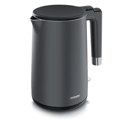 Arendo - Wasserkocher Edelstahl – 1,5 Liter - 2200 Watt – Doppelwand-Design – 360° Controller – BPA-frei – Überhitzungs- und Trockengehschutz - Schwarz Cool Grey Matt