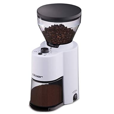 Cloer 7521 Elektrische Kaffeemühle mit Kegelmahlwerk aus Edelstahl, 2-12 Tassen, 300 g Kaffeebohnen, 150 W, verstellbarer Mahlgrad, weiß