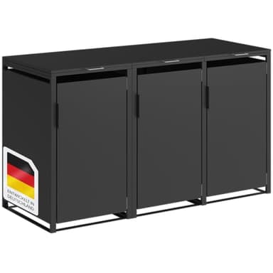 STEELSØN Thoria Mülltonnenbox 3er bis 240L – Mülltonnenverkleidung aus Stahl in Graphitschwarz – hochwertige Müllcontainer für 3 Tonnen – Müllbox wetterfest – UV-beständige Gerätebox/Mülltonnen Box