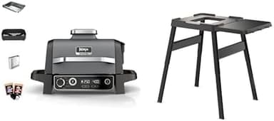 Ninja Woodfire Elektrogrill, Camping-Grill mit Smoker-& Heißluftfritteuse, 7-in-1-Outdoor Grill, räuchern, braten, backen, OG701EU + verstellbarer Ständer 4718J800EUUK