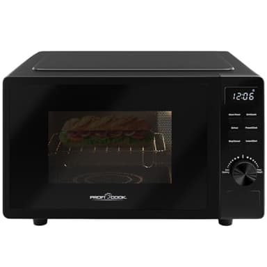 ProfiCook Mikrowelle mit Grill 20L | Mikrowelle ohne Drehteller für gleichmäßige Wärmeverteilung | Mikrowelle schwarz mit Timer und Auftaufunktion | inkl. Grillrost: 23 x 20cm,1150W | PC MWG 1278