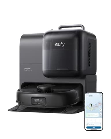 eufy Omni E28 HydroJet Saugroboter mit Wischfunktion, tragbarer Tiefenreiniger, 20.000Pa Turbo-Saugkraft, DuroSpiral Entwirrbürsten, CornerRover Arm für Ecken, All-in-One-Station, für Tiere & Kinder.