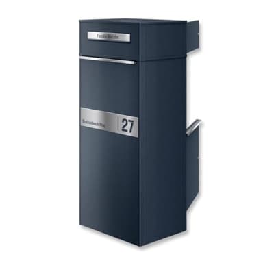 Metzler Briefkasten und Paketbox entnahme hinten, Paketbriefkasten rückseitig draussen groß XXL, Standbriefkasten personalisiert, Paketkasten, Postbox in RAL7016 Anthrazitgrau mit Namensgravur, ZIVO2