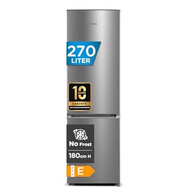 Midea Kühlschrank mit Gefrierfach MERB276FGE02A | 270L Kühl-Gefrierkombination (199L + 71L) | No Frost, All-Around Cooling | Doppelte Steuerung & Digital Control | Super-Kühl, LED | 180 cm, Edelstahl