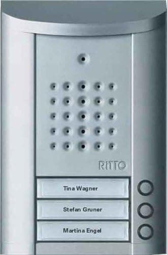 Schneider Electric Ritto Türstation, Entravox, Audio für 3-Familienhaus, Gegensprechanlage mit beleuchteten Klingeltasten, Aufputz, Außeneinheit, silber eloxiert, Artikelnummer 1840320