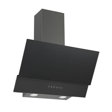 Respekta Dunstabzugshaube kopffrei / Dunstabzugshaube schräg 90 cm / Edelstahlgehäuse mit Glasschirm in Schwarz / Abluft - und Umluftfunktion / CH66090BSGA / A / 42-63 dB