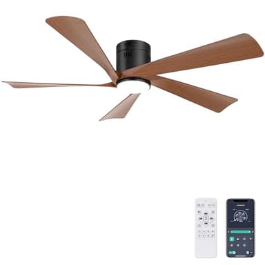 Ohniyou Deckenventilator mit 132 cm (52 Zoll), mit LED-Lichtern, Fernbedienung und App-Steuerung, Deckenventilator für den Außenbereich, dimmbar, leiser DC-Motor, wendbar, Walnuss
