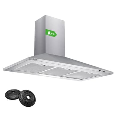CIARRA CBCS9201 A++ Dunstabzugshaube 90 cm Umluft Abluft 370m³/h mit CBCF002X2 Aktivkohlefilter 3 Leistungsstufen Silber Edelstahl Pyramide Wandmontage Wandhaube Abzugshaube