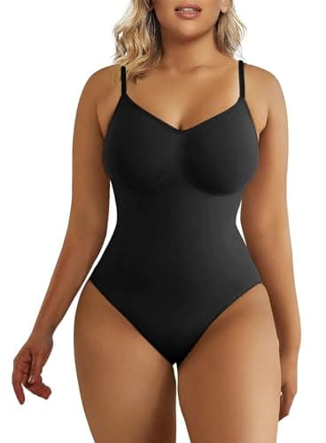 SHAPERX Bodysuit Figurenformend Damen Body Shaper Bauchweg Sculpting Shapewear Tanga Ganzkörper Formende Bodys Verstellbarer Schultergurt, UK-SZ5215-Black-4XL