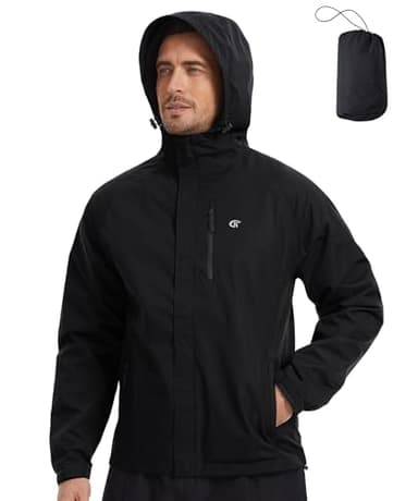 Huayuzh Regenjacke Herren Wasserdicht Atmungsaktiv Leichte Windbreaker Dünne Regenmantel Packbare Fahrrad Camping Wandern Schwarz XL