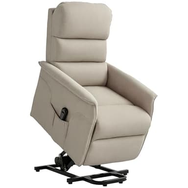 HOMCOM Fernsehsessel mit Aufstehhilfe Elektrisch, Relaxsessel mit Liegefunktion, TV-Sessel mit Leinenoptik, Taschenfeder, Seitentasche und Fernbedienung, für Wohnzimmer, Beige
