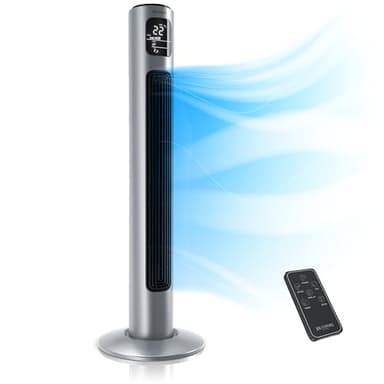 Brandson - Turmventilator mit Fernbedienung 96 cm - Preisträger 2025 - mobiler Lüfter leise - Standventilator Oszilation - 3 Geschwindigkeiten 3 Modi Timer - Ventilator mit GS - Steelsilver
