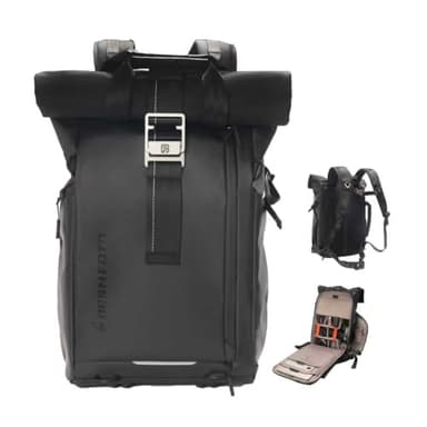Besnfoto Kamerarucksack Wasserdicht Fototasche Roll Top für DSLR SLR Spiegellose Kamera mit Laptopfach, Schwarz II, Large, Laptop-Kameratasche