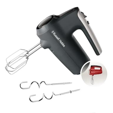 Russell Hobbs Handmixer (elektrisches Handrührgerät zum Backen, 5 Geschwindigkeiten+Turbomodus, spülmaschinenfeste Quirle & Knethaken, Schüssel- und Fersenstütze, 350W] Matte Charcoal 27151-56