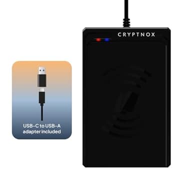Cryptnox Kontaktloser Smartcard-Leser – ISO 14443 NFC-kompatibel | USB-Typ-C- & Typ-A-Konnektivität | Sichere Authentifizierung für E-Payments, E-Commerce, Zugangskontrolle & mehr