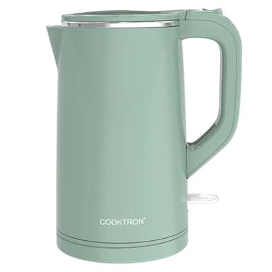 Cooktron Wasserkocher Edelstahl, Leiser Wasserkocher, 1,7L, Ultraleise <30dB, BPA-Frei, Cool Touch, Doppelwand-Design, Schnelles Aufheizen, Grün
