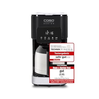 Caso Coffee Taste and Style Thermo - Kaffeemaschine mit Permanentfilter, 1,2 l, optimale Brühtemperatur 92-96 °C, Tropf-Stopp, optimierter Brühkopf, Isolierkanne, edelstahl, schwarz, 1847, 10 Tassen