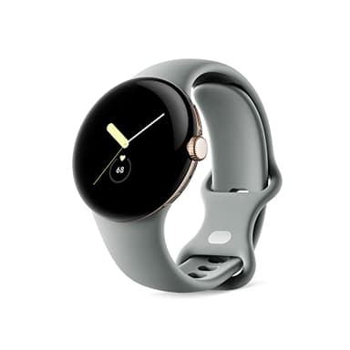 Google Pixel Watch – Android-Smartwatch mit Aktivitätsaufzeichnung – Smartwatch mit Herzfrequenz-Tracker – Edelstahlgehäuse in Champagne Gold mit Sportarmband in Hazel, Wifi