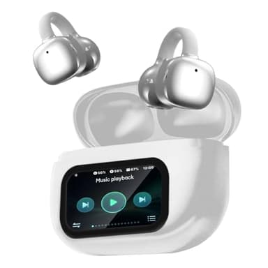 Open Ear Kopfhörer, Open-Ear-Clip Kabellose Kopfhörer mit Intelligenter Touchscreen, Bluetooth 5.4 Clip On übersetzer Kopfhörer, 3,7g Buds, Geräuschunterdrückung bei Anrufen, 65 Std Laufzeit,IPX5
