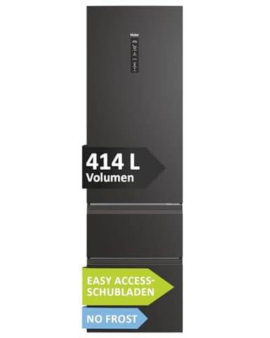 Haier Kühl Gefrierkombination schwarz 3D 60 SERIE 5 HTW5620DNPT I 2,05m, No Frost I Ergonomische Gefrierschubladen I Kühlschrank mit Gefrierfach freistehend, Kapazität 414L I Wi-Fi, smarte Kühlfächer
