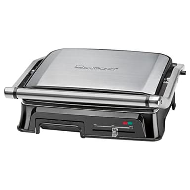 Clatronic Kontaktgrill | Stufenlos regelbarer Thermostat | 2000 Watt | Elektrogrill | Grillflächen: 2x ca. 29,5 x 23,5 cm | Barbecue | Edelstahlgehäuse | KG 3571 edelstahl/schwarz