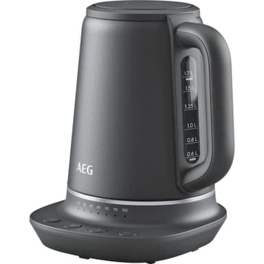 AEG Wasserkocher, 7 Temperaturstufen, 3-fache Sicherheitsabschaltung, Warmhaltefunktion, 1,7 Liter, Tropfschutz, Einfache Reinigung, 360° Basis, Anti-Rutsch, LED-Anzeige, Grau, K7-1-6BP