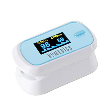 HoMedics Pulsoximeter/Fingeroximeter zum Sauerstoffsättigung messen - Sauerstoff-Messgerät Finger inkl. Pulsfrequenz, Perfusionsindex & Pulsbalken - Praktisches Herzfrequenz Messen für zu Hause