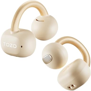 TOZO OpenEarRing Open Ear Kopfhörer Kabellos Bluetooth 5.4, Bequeme Clip On Kopfhörer mit KI-ENC für klare Anrufe, App-Steuerung, 40 Std. Wiedergabe, LED-Anzeige für Laufen und Training – Khaki
