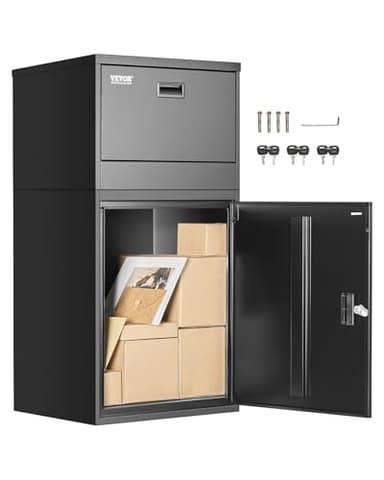 VEVOR Paketbriefkasten 500x398x980mm, Paketkasten mit Schloss, Paketbriefbox aus verzinktem Stahl mit Diebstahlschutz-Design, Packstation für Zuhause und das Büro, Schwarz