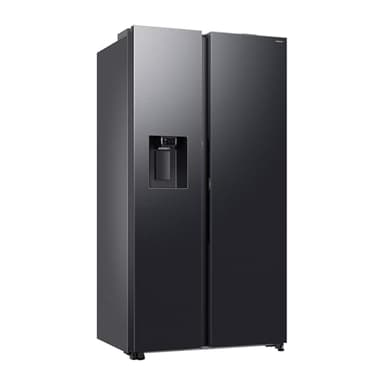 Samsung RS80F64KEFEF Side-by-Side Kühl-Gefrierkombination, AI Kühlschrank mit Gefrierfach, 178,4 cm, 634 l, Eis-/Wasserspender mit Festwasseranschluss, AI Voice Control & Energy Mode, Black Steel