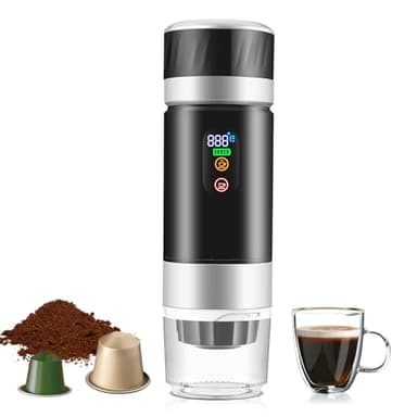 3-in-1 Tragbare Akku Espressomaschine mit Selbsterhitzung, Camping Kaffeemaschine für Kaffeepulver und Kaffeekapseln, Wohnmobil Mini-Kaffeevollautomat kann Cappuccino, Espresso Macchiato Zubereiten