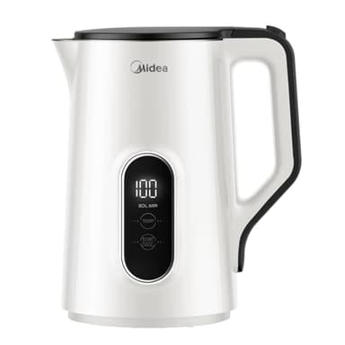 Midea Wasserkocher mit Temperatureinstellung 45℃-100℃, 1,5 Liter Kettle, 2200W Edelstahl Wasserkocher mit Doppelwand, Teekocher mit Temperaturanzeige und Sicherheitsfunktionen, BPA frei, Weiß