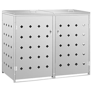 Hommdiy Mülltonnenbox für 1/2/3/4 Tonnen 240 L Edelstahl Mülltonnenverkleidung Müllbox Mülltonne Müllcontainer Gartenbox Gerätebox Mülltonnenschrank (2 Tonnen)