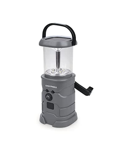 EASYmaxx Solarlampe mit Radio | Notfall Radio & Laterne mit Kurbel | LED Taschenlampe ideal für Outdoor Camping & Survival Prepper | Wiederaufladbar mit Solar, Kurbel & USB [Grau]