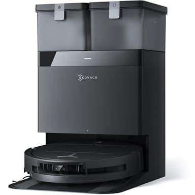 ECOVACS DEEBOT T50 Omni Saugroboter mit Wischfunktion,15.000 Pa, Ausziehbare Seitenbürste und Mopp, ZeroTangle 2.0, Moppwäsche mit 75°C heißem Wasser, All-in-One Station, ultradünn 81 mm, Schwarz
