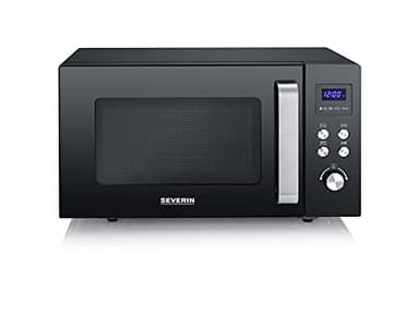 SEVERIN 2-in-1 Mikrowelle mit Glasboden und Grill, zum Auftauen und Erhitzen, Mikrowellengerät mit großer Nutzfläche für eckiges Geschirr, Schwarz/Edelstahl, MW 7763