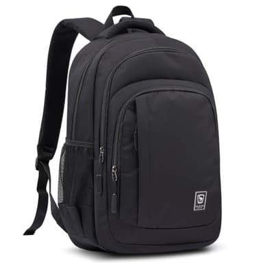 WIRABO Schulrucksack Teenager Rucksack Herren Groß 15.6 Zoll Laptop mit Laptopfach Männer, Wasserdichtem Schule Casual Backpack für Arbeit Bussiness Reisen Wandern Damen, Schwarz