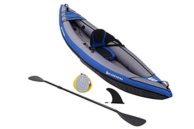 Bluemarina Kajak aufblasbar Samoa | Kanu für 1 Person - Luftkajak mit Paddel - Pumpe - Transporttasche - Aufblasbares Paddelboot - Kajaks Zubehör - Schlauchboot - Angelkajak - Wasserboot (1-Sitzer)